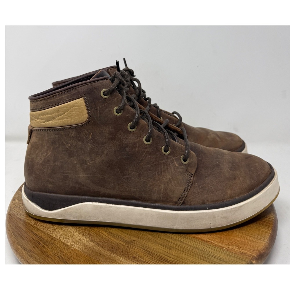 OluKai Kekaha Mens 11 Dark Wood Brown Leather High Top Sneaker Boots 10500-3318